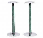 PAIR OF SHAGREEN & CHROME CAND