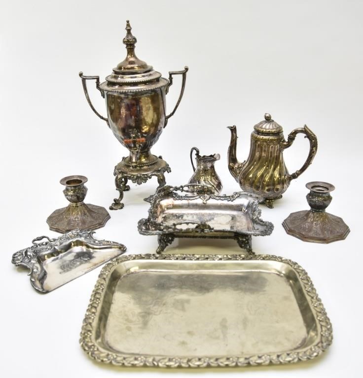 Pair of Sheffield low candlesticks;