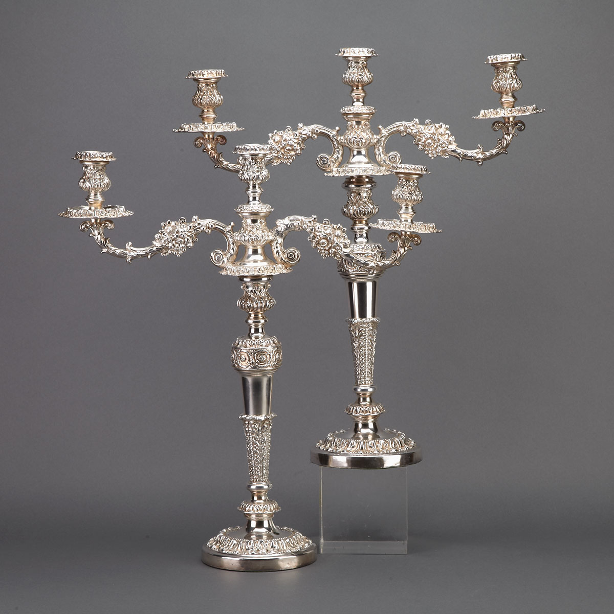Pair of Sheffield Plate Three-Light