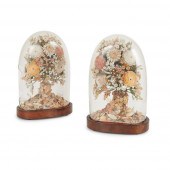 PAIR OF SHELL-WORK FLOWER DISP