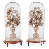 PAIR OF SHELL-WORK FLOWER DISP