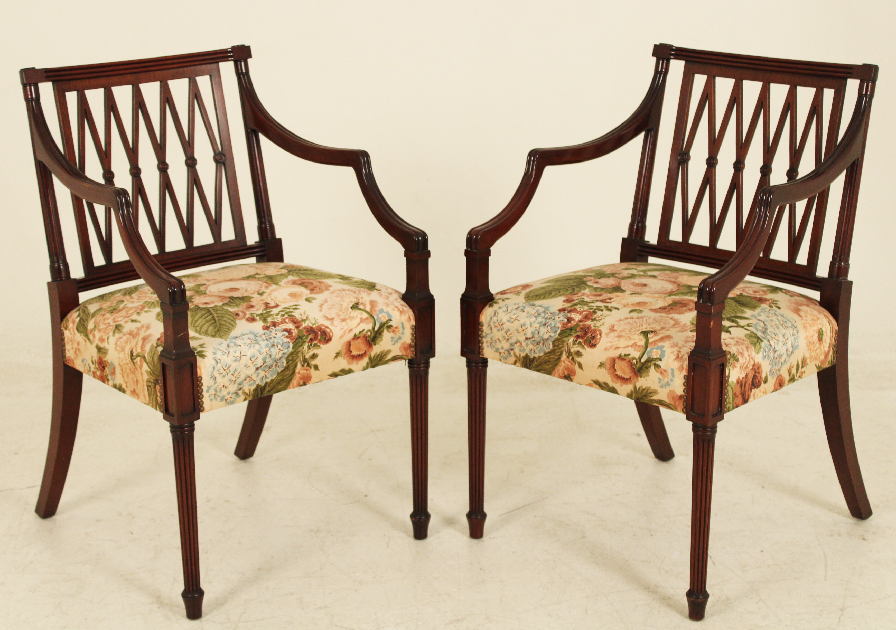 PAIR OF SHERATON STYLE MAHOGANY ARM