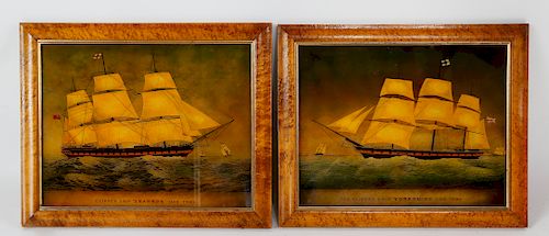 PAIR OF SHIP PRINTS UNDER GLASS