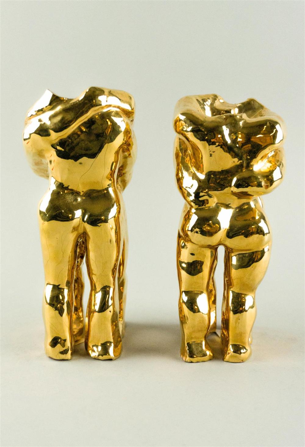 PAIR OF SIGNED CERAMIC AND GILT