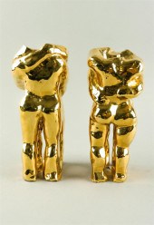 PAIR OF SIGNED CERAMIC AND GIL