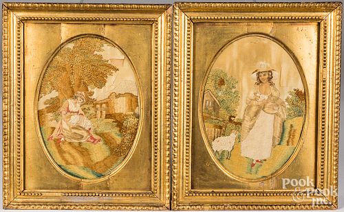 PAIR OF SILK ON SILK PICTORIAL