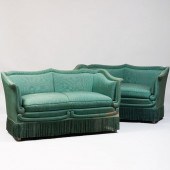 PAIR OF SILK UPHOLSTERED SETTE