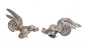 PAIR OF SILVER BIRD FIGURE ORN