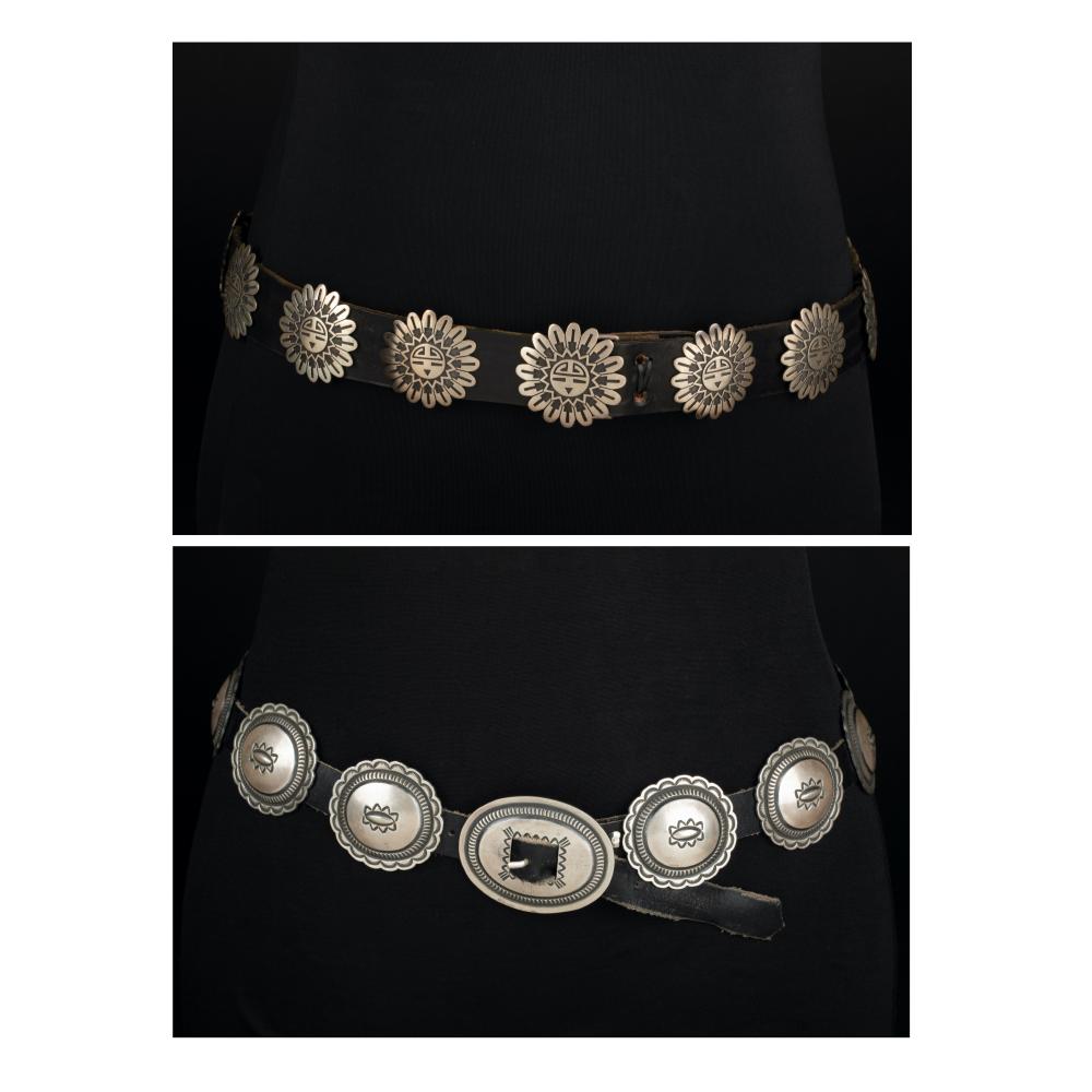 PAIR OF SILVER CONCHO BELTS, CA.