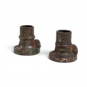 PAIR OF SILVER INLAID BRONZE C