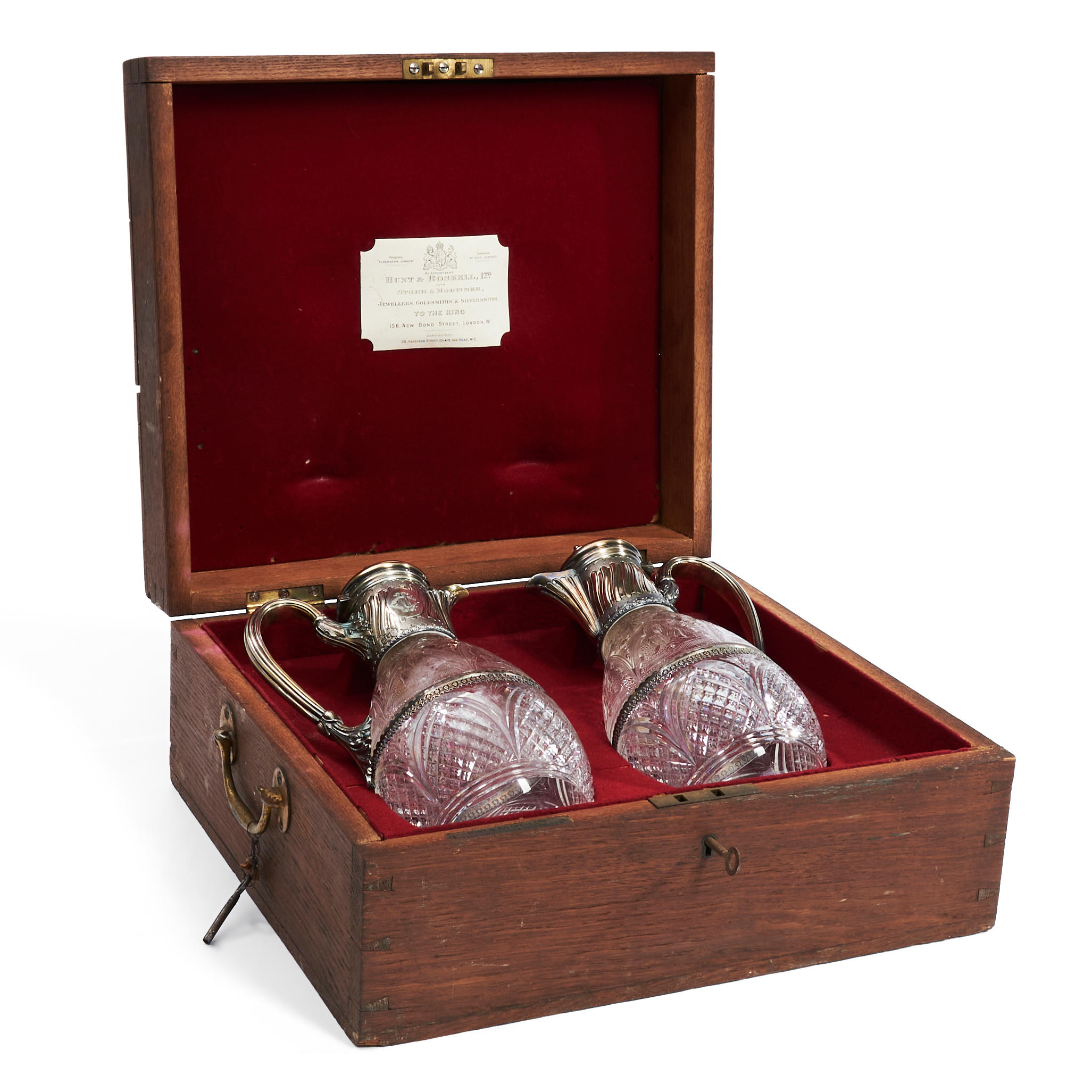 PAIR OF SILVER MOLDED GLASS HUNT
