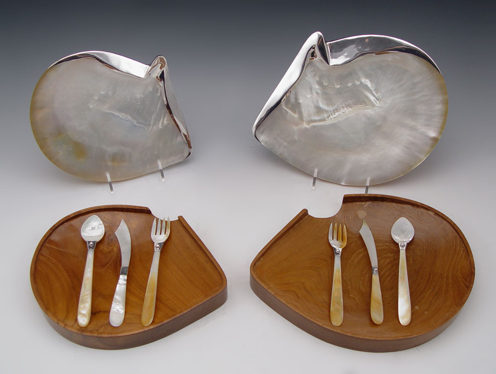 PAIR OF SILVER MOUNTED SHELL CAVIAR