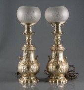 PAIR OF SILVER PATINATED METAL