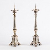 PAIR OF SILVER-PLATE ALTAR CAN