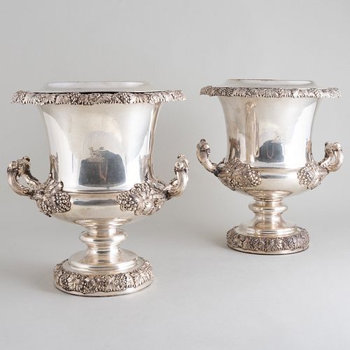 PAIR OF SILVER PLATE WINE COOLERS