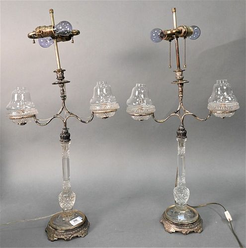PAIR OF SILVER PLATED AND GLASS