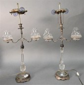 PAIR OF SILVER PLATED AND GLAS