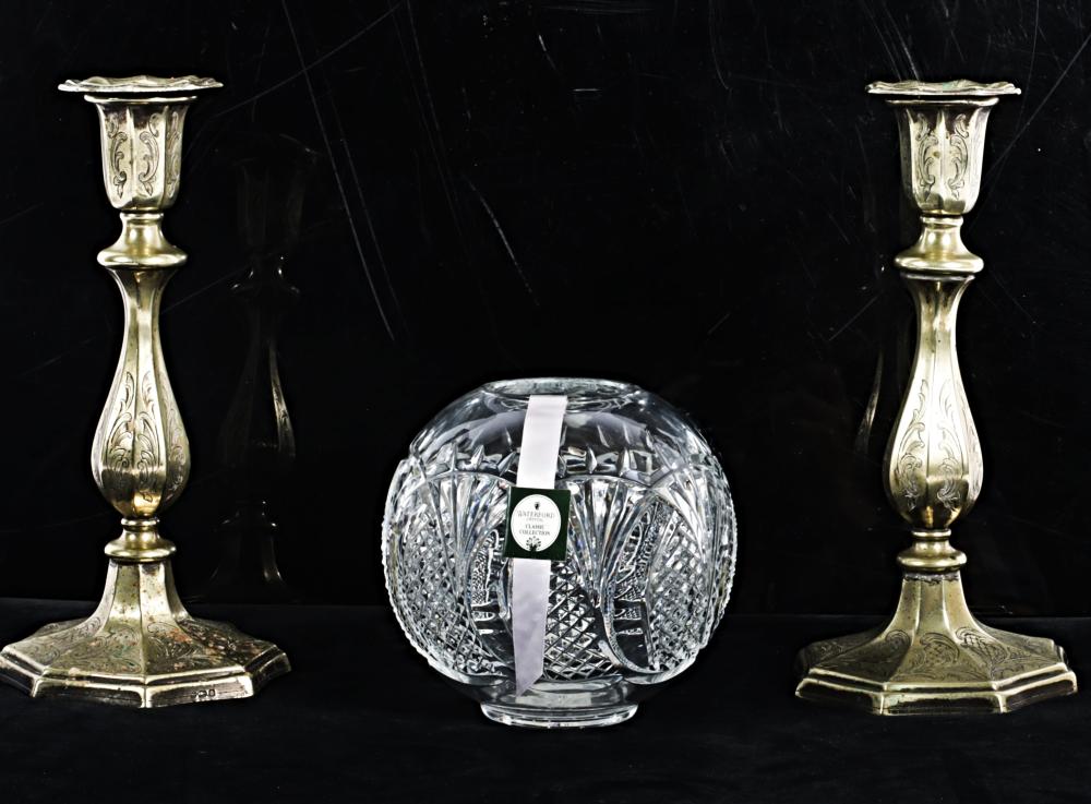 PAIR OF SILVER PLATED ETCHED CANDLE