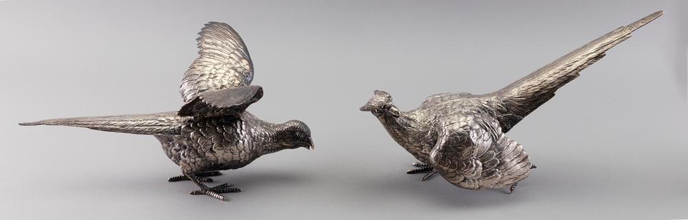 PAIR OF SILVER PLATED PHEASANTS