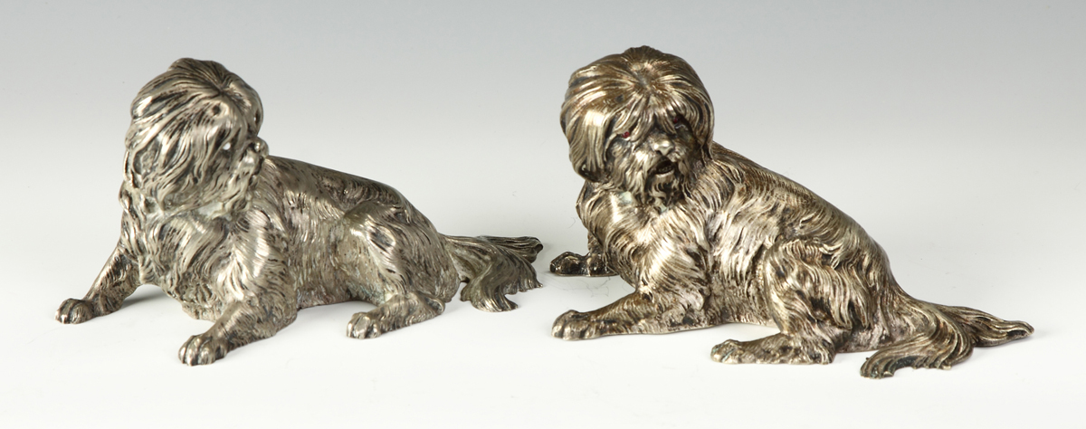 Pair of Silver Plated Shih Tzu Dogs