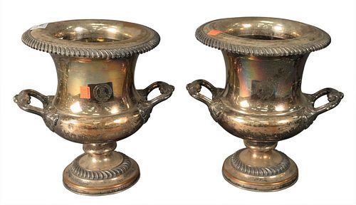 PAIR OF SILVER PLATED WINE COOLERS,