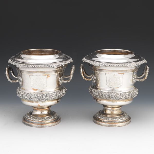 PAIR OF SILVER-PLATED WINE COOLERS