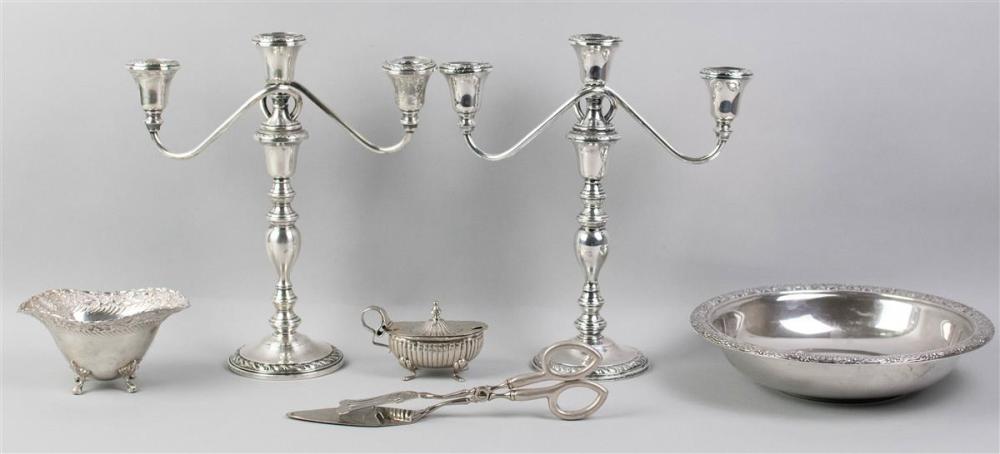 PAIR OF SILVER WEIGHTED THREE-LIGHT