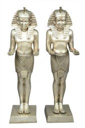 PAIR OF SILVERED BRASS EGYPTIA