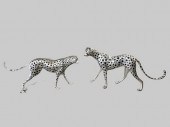 PAIR OF SILVERED BRONZE CHEETA