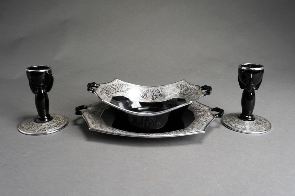 PAIR OF SILVERED METAL AND JET