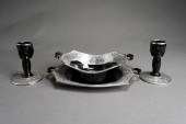 PAIR OF SILVERED METAL AND JET
