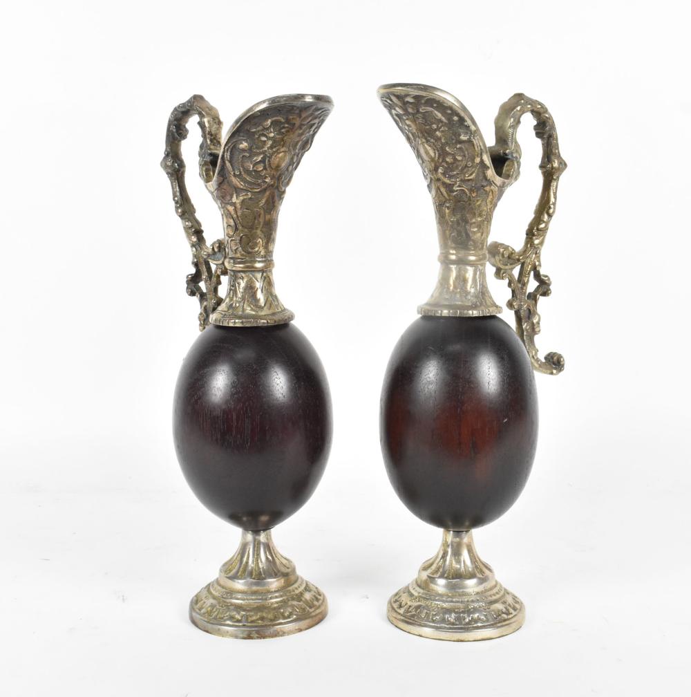 PAIR OF SILVERED METAL AND FAUX