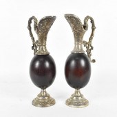 PAIR OF SILVERED METAL AND FAU