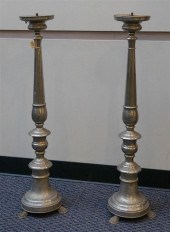 PAIR OF SILVERED METAL FLOOR P