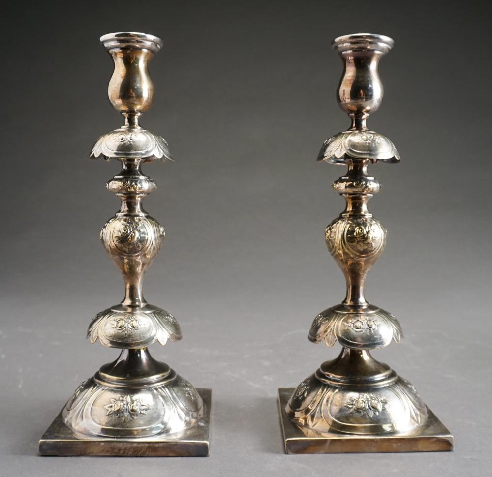 PAIR OF SILVERED METAL SHABBAT
