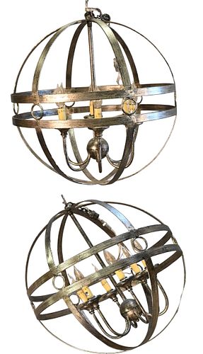 PAIR OF SILVERED METAL SPHERE