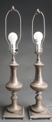 PAIR OF SILVERED METAL TABLE L