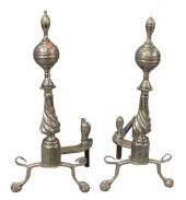 PAIR OF SILVERED TALL ANDIRONS