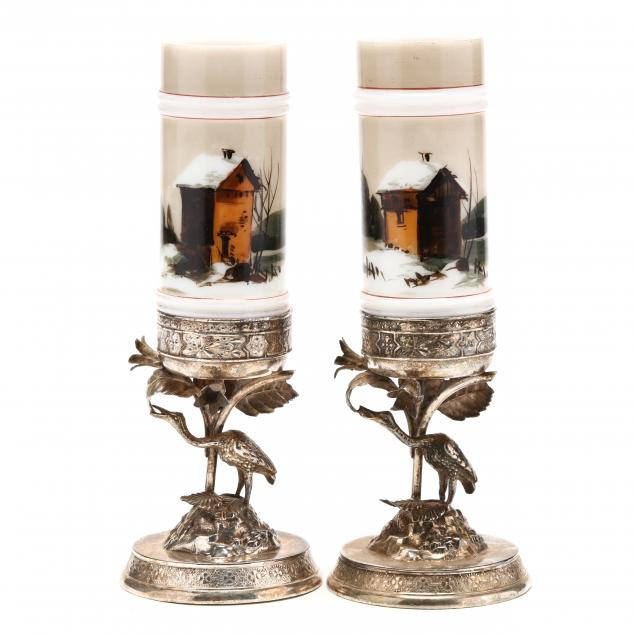 PAIR OF SILVERPLATE AND GLASS