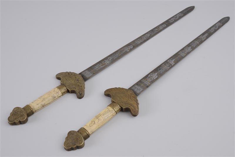 PAIR OF SINO BRASS AND BONE