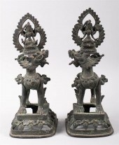 PAIR OF SINO-TIBETAN BRONZE BU