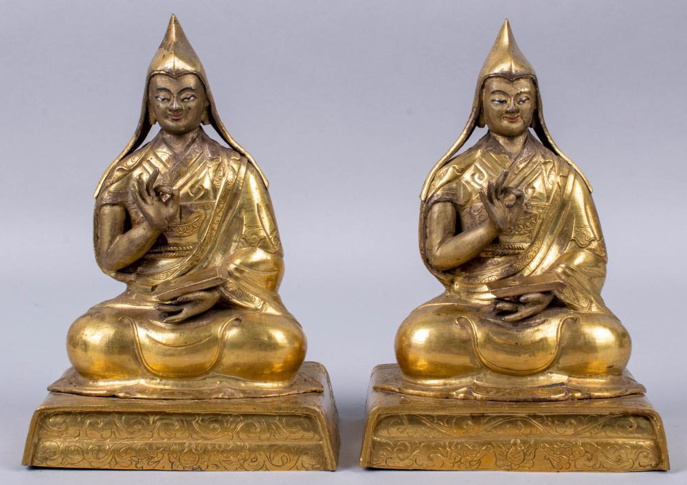 PAIR OF SINO-TIBETAN GILT-BRONZE