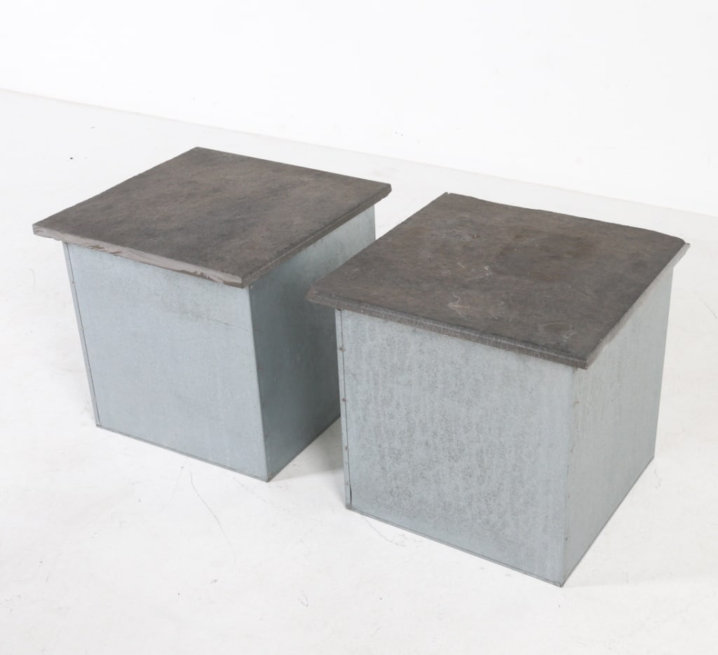 PAIR OF SLATE TOP & GALVANIZED