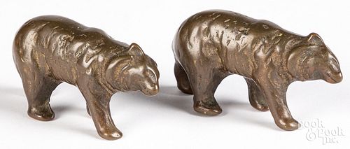 PAIR OF SMALL BRONZE POLAR BEARS,