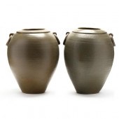 PAIR OF SMALL FLOOR URNS, ATTR