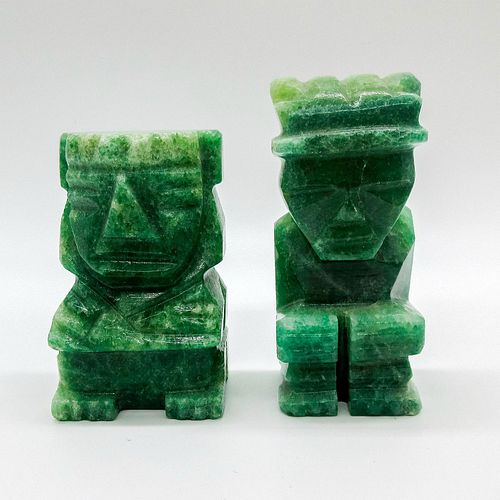 PAIR OF SMALL JADE CARVED AZTEC