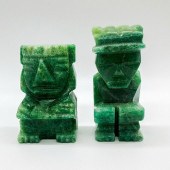 PAIR OF SMALL JADE CARVED AZTE