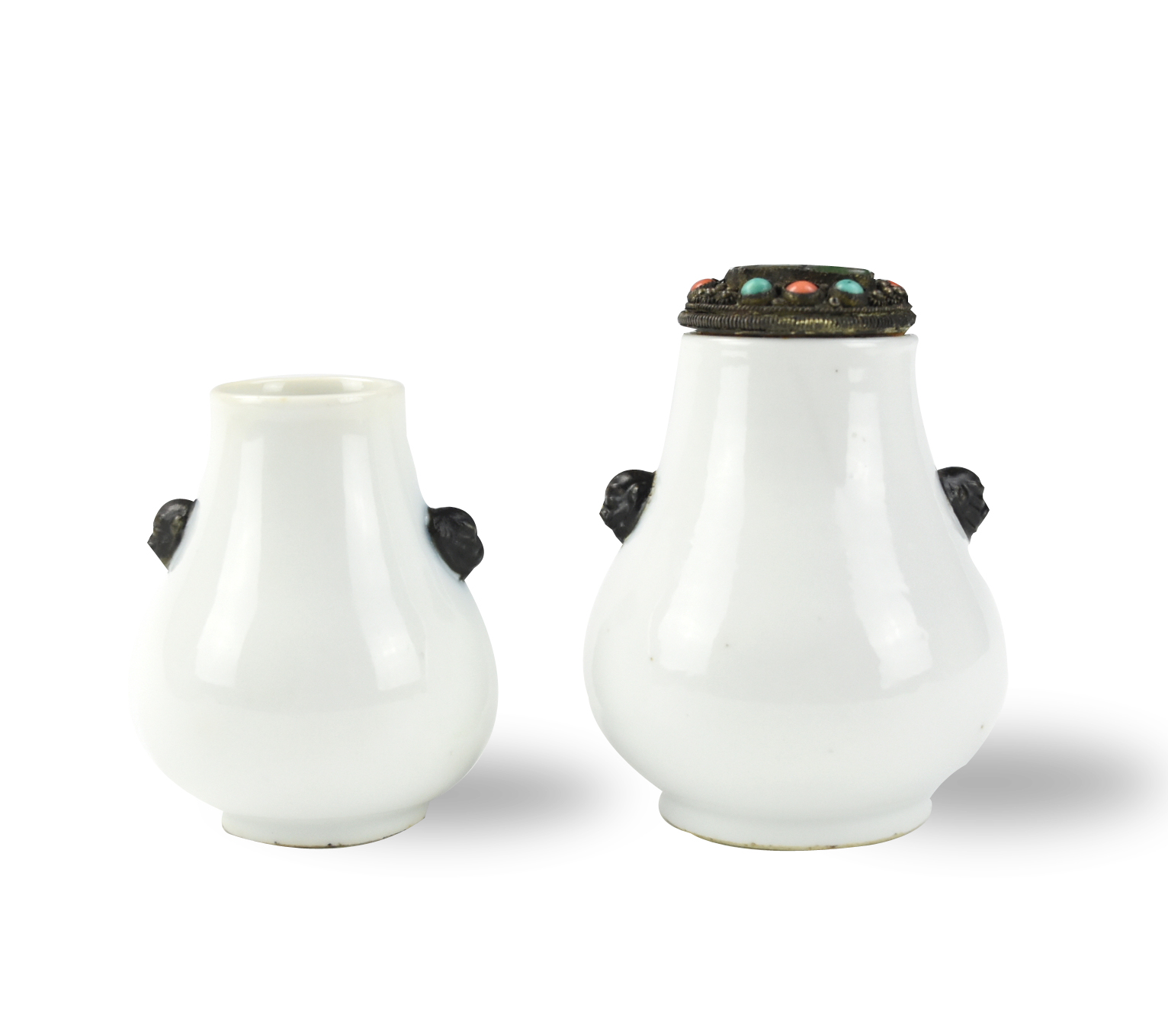 PAIR OF SMALL WHITE GLAZED VASE,