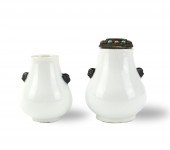 PAIR OF SMALL WHITE GLAZED VAS