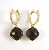 PAIR OF SMOKY QUARTZ AND DIAMO